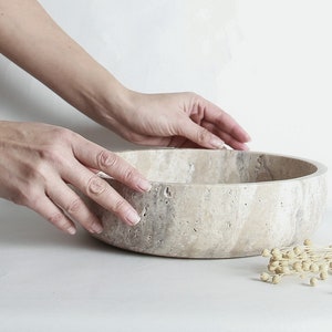 Large Travertine Hand-made Bowl I Centerpiece Pot I Stone Catchall image 5