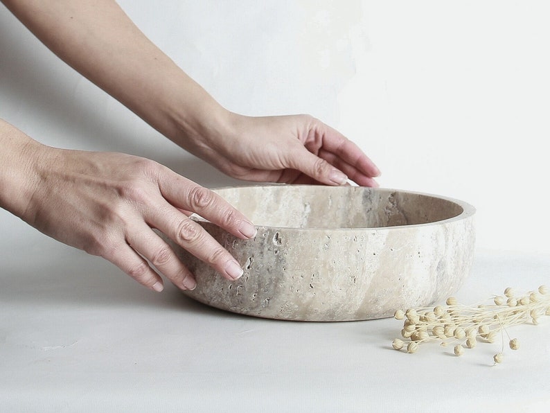 Large Travertine Hand-made Bowl I Centerpiece Pot I Stone Catchall image 5