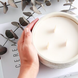 Soy Candle Hand-made Concrete Bowl with Aged Interior image 6