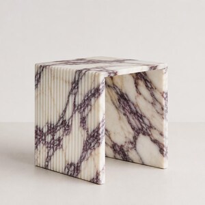 Fluted Marble Side Table – Ribbed Pedestal Accent Table (Calacatta, Travertine, Carrera) image 7