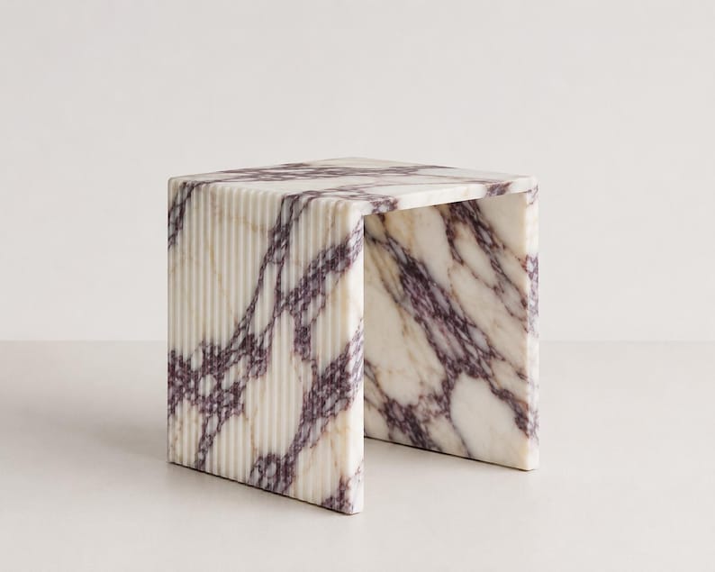 Fluted Marble Side Table – Ribbed Pedestal Accent Table (Calacatta, Travertine, Carrera) image 7