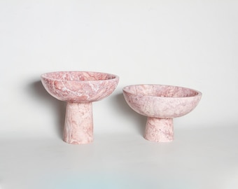 Large Hand-made Pink Travertine Pedestal | Coffee Table Decor