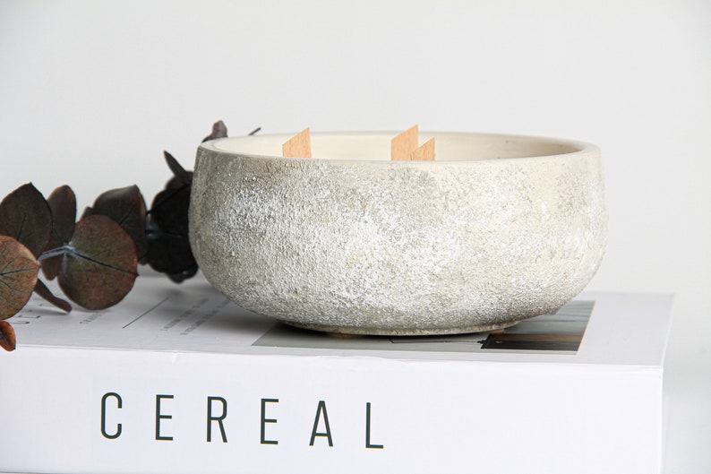 Soy Candle Hand-made Concrete Bowl with Aged Interior image 3