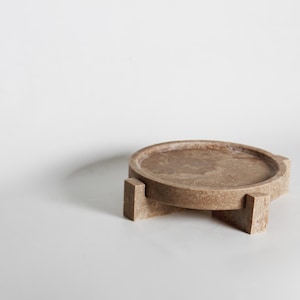 Travertine Tray With Riser Stand, Natural Stone Decorative Tray, Modern Minimalist Display Stand, Rustic Centerpiece, Housewarming Gift