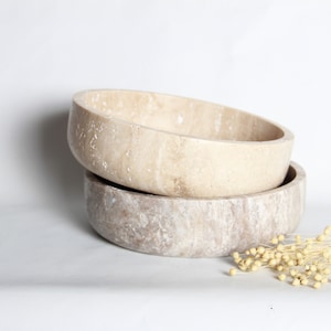 Large Travertine Hand-made Bowl I Centerpiece Pot I Stone Catchall image 7