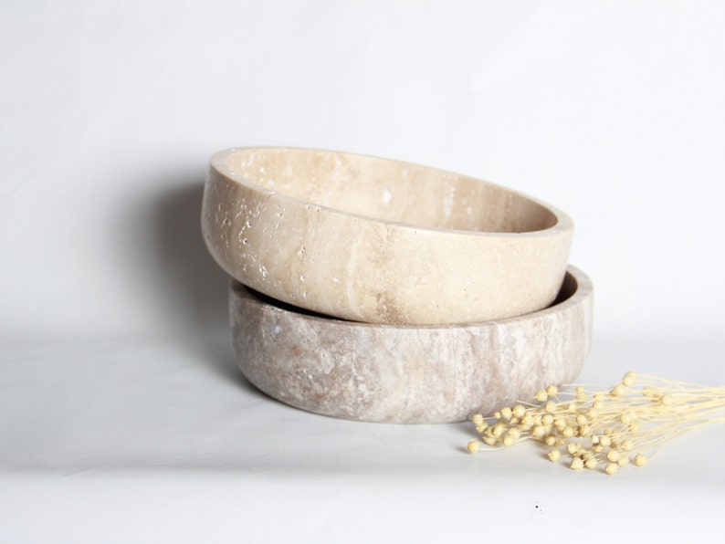 Large Travertine Hand-made Bowl I Centerpiece Pot I Stone Catchall image 7