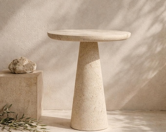 Round Marble Side Table, Minimalist Pedestal End Table for Living Room