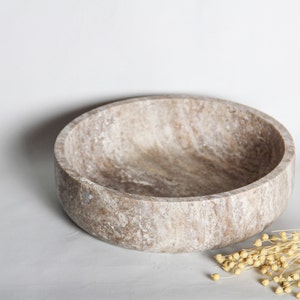 Large Travertine Hand-made Bowl I Centerpiece Pot I Stone Catchall image 2