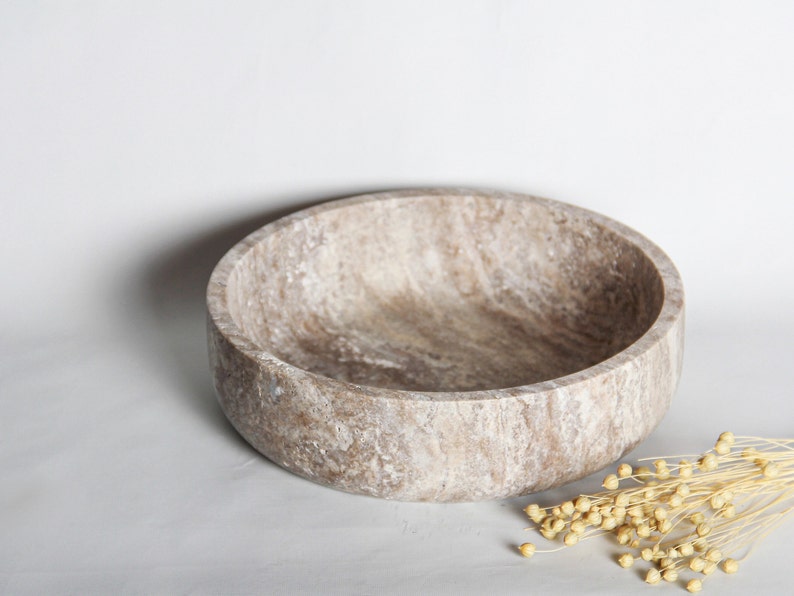 Large Travertine Hand-made Bowl I Centerpiece Pot I Stone Catchall image 2