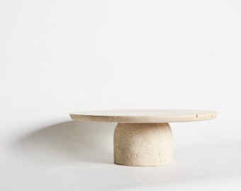 Travertine Pedestal Tray for Vanity or Kitchen – Stone Serving / Display Stand