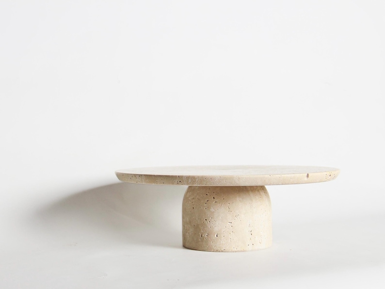 Handmade Travertine Pedestal Tray I Stone Centerpiece Serving Bowl