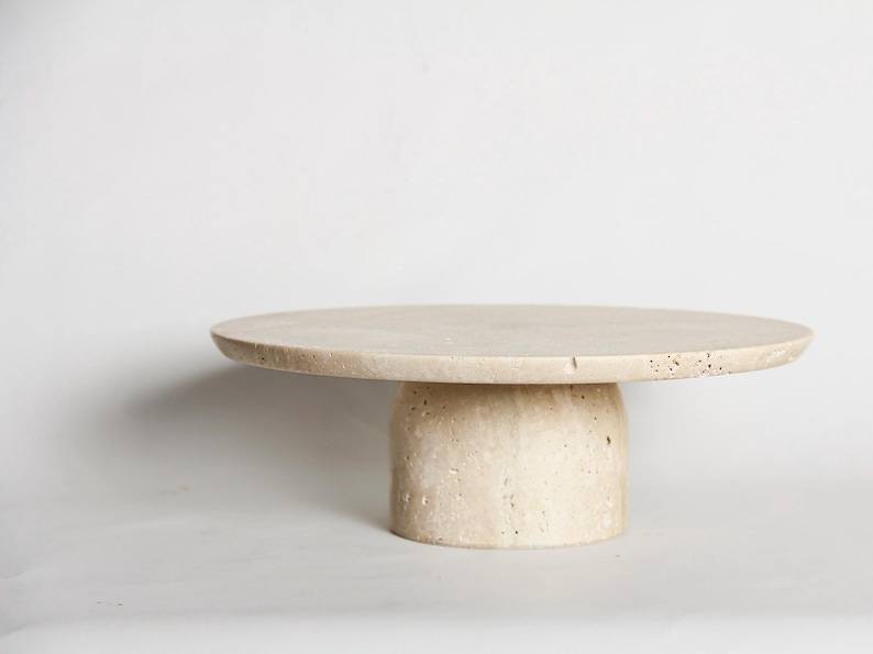 Handmade Travertine Pedestal Tray I Stone Centerpiece Serving Bowl