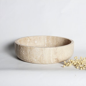 Large Travertine Hand-made Bowl I Centerpiece Pot I Stone Catchall Light Beige