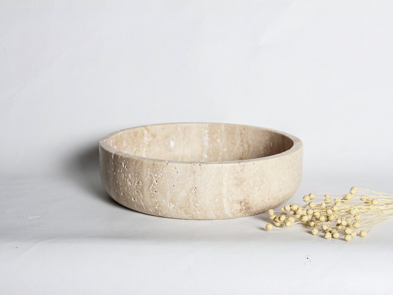 Large Travertine Hand-made Bowl I Centerpiece Pot I Stone Catchall Light Beige