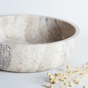 Large Travertine Hand-made Bowl I Centerpiece Pot I Stone Catchall image 4