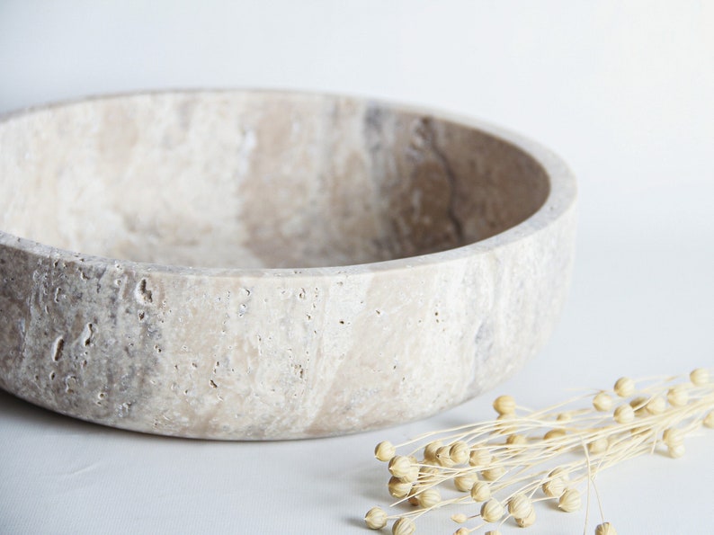 Large Travertine Hand-made Bowl I Centerpiece Pot I Stone Catchall image 4