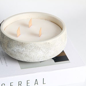 Soy Candle Hand-made Concrete Bowl with Aged Interior image 2