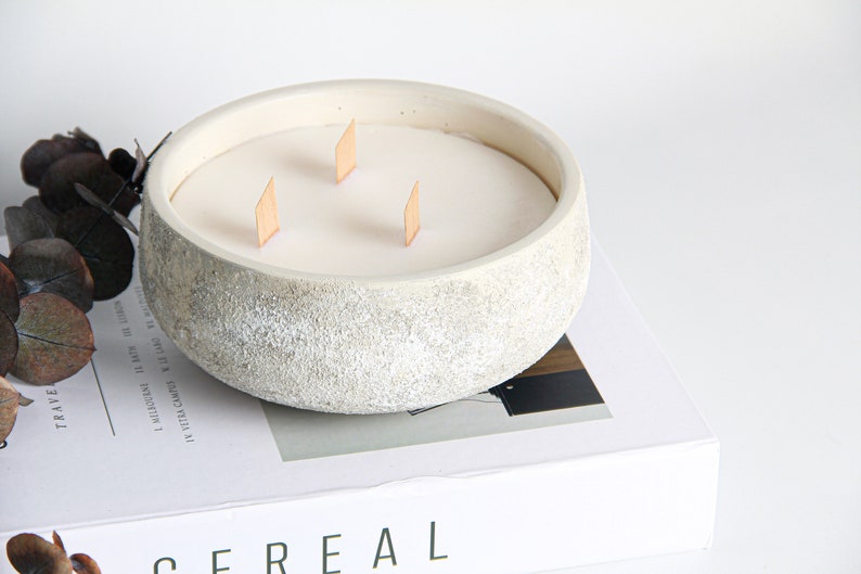 Soy Candle Hand-made Concrete Bowl with Aged Interior image 2