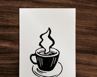 Kaffekopp – Original linoleumsnitt, linoleumsnitt i A6-format
