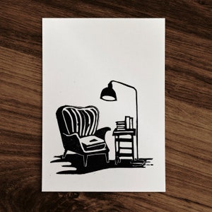 Fauteuil – impression lino originale, linogravure au format A6