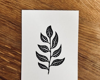 Leaves – original lino print, linocut in A6 format