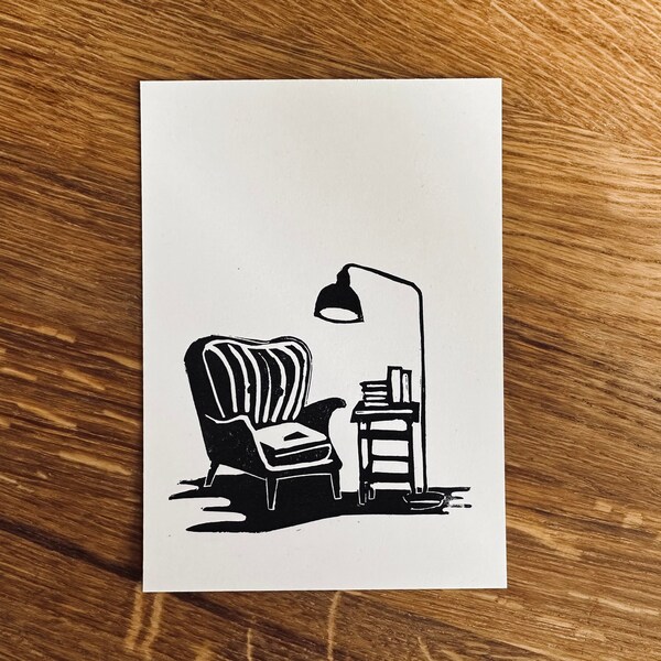 Sessel – Original Linoldruck, Linolschnitt im A6 Format