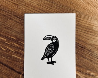 Toucan – Original lino print, linocut in A6 format