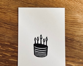 Cake – Original lino print, linocut in A6 format