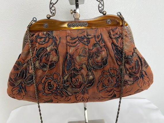 Vintage Bakelite Handled Velvet Beaded Bag - image 2