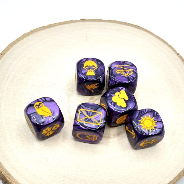 Lenormand dice game (6 dice + bag) in resin, Lenormad dice.
