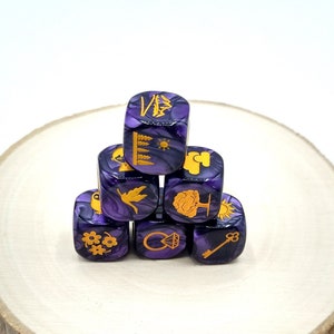 Lenormand dice game (6 dice + bag) in resin, gift idea for witches, gift for witch friend, Lenormad dice.