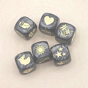 Lenormand dice with bag, oracle dice Lenormand, Lenormand resin dice set, 6 sided dice set, dice with inclusions, gift for witch.