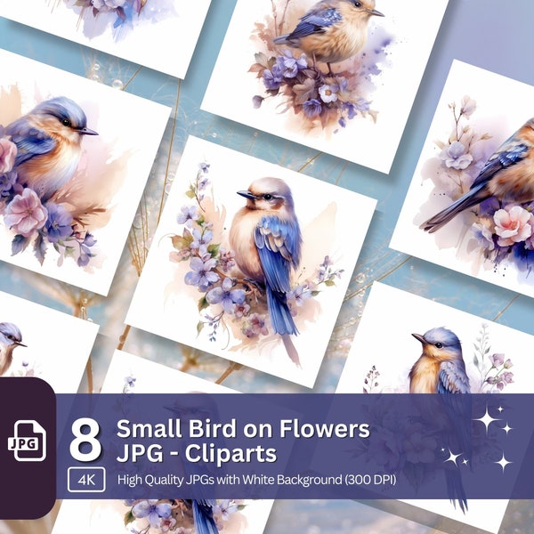 Robin Bird with Flowers Clipart 8 High Quality JPG Nursery Art Card Making Clip Art Digital Paper Craft Bird Watercolor Sublimation Clipart