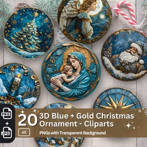 Adorno navideño 3D 20 PNG Paquete Diseño de sublimación Pegatinas redondas festivas Efecto 3D elegante Decoración navideña redonda Clipart