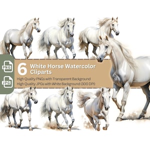 White Horse Cliparts 6x PNGs de alta calidad Animal Clipart Nursery Art Card Making Clip Art Digital Paper Craft Horse Sublimation Design