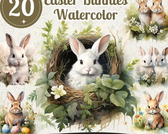 Watercolor Easter Bunny Clipart: Pastel Spring PNG Bundle (Digital Download)
