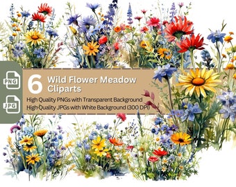Wildflower Meadow Clipart: Watercolor Flower Garden PNG Bundle (Digital Download)