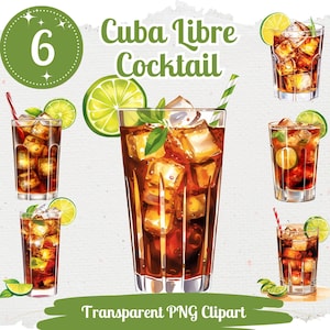Cocktail classique Clipart 6x PNG Bundle Classique Cocktail d’été Menu Clipart Illustration numérique Spiritueux Boissons d’été Graphique