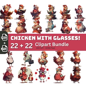 Poulets drôles 22 x PNG Clip Art Mega Bundle Sublimation & Clipart impression sur chemises tasses cartes Wall Art papier artisanat enfants livre Clipart