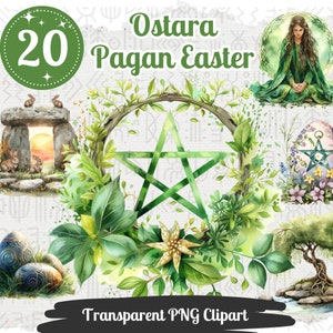 Ostara Pagan Easter Cliparts 20 PNG Bundle Watercolor Celtic Graphics Spring Equinox Art Pagan Illustrations Wiccan Floral Images