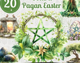 Ostara Watercolor Clipart Bundle: Pagan Spring Equinox PNG Graphics (Digital Download)