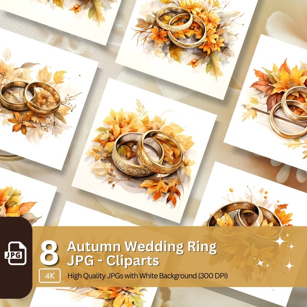 Autumn Wedding Ring Clipart 8 High Quality JPG Wedding Invitation Card Making Clip Art Digital Paper Craft Wedding Decoration Graphics