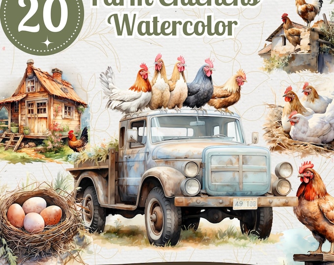 Watercolor Farm Animal Clipart Bundle - Nursery Clipart - Goose Png ...