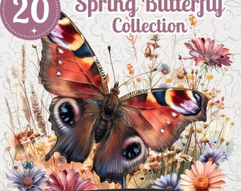 Clipart aquarel vlinder: Floral Meadow png-bundel (digitale download)