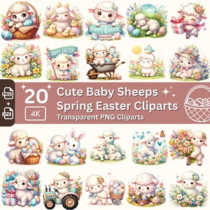 Cute Easter Lamb Cliparts 20 PNG Bundle Lovely Pastel Easter Baby Sheeps Card Crafting Junk Journal Kit Happy Easter Spring Graphic image 2
