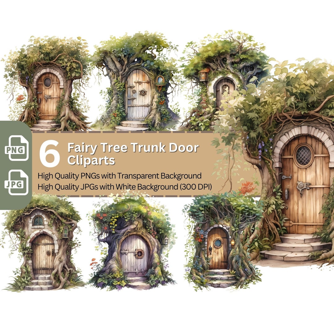 Fairy Tree Trunk Door 6x PNG Clip Art Bundle Fairycore Design Card