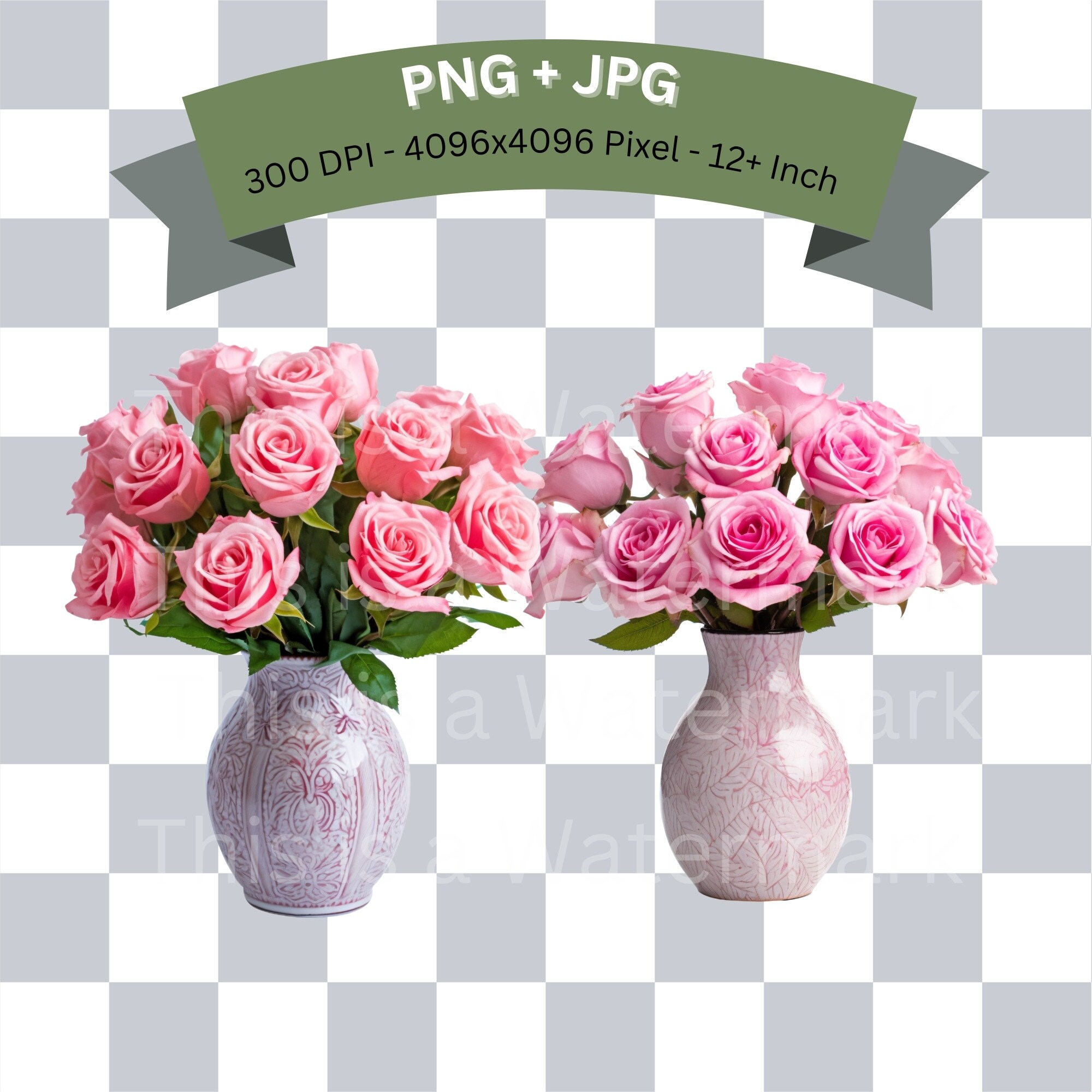 Pink Roses in Vase Clipart PNG Bundle Flower Digital Paper - Etsy