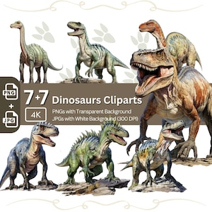 Dinosaur Clipart 7+7 PNG/JPG Bundle Jurassic Graphic Prehistoric Animal Paper Craft Design Junk Journals T-Rex Sublimation T-Shirt