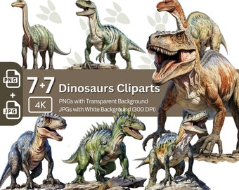 Dinosaur Clipart 7+7 PNG/JPG Bundle Jurassic Graphic Prehistoric Animal Paper Craft Design Junk Journals T-Rex Sublimation T-Shirt