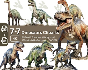 Watercolor Dinosaur Clipart Bundle: Jurassic PNG/JPG Graphics (Digital Download)